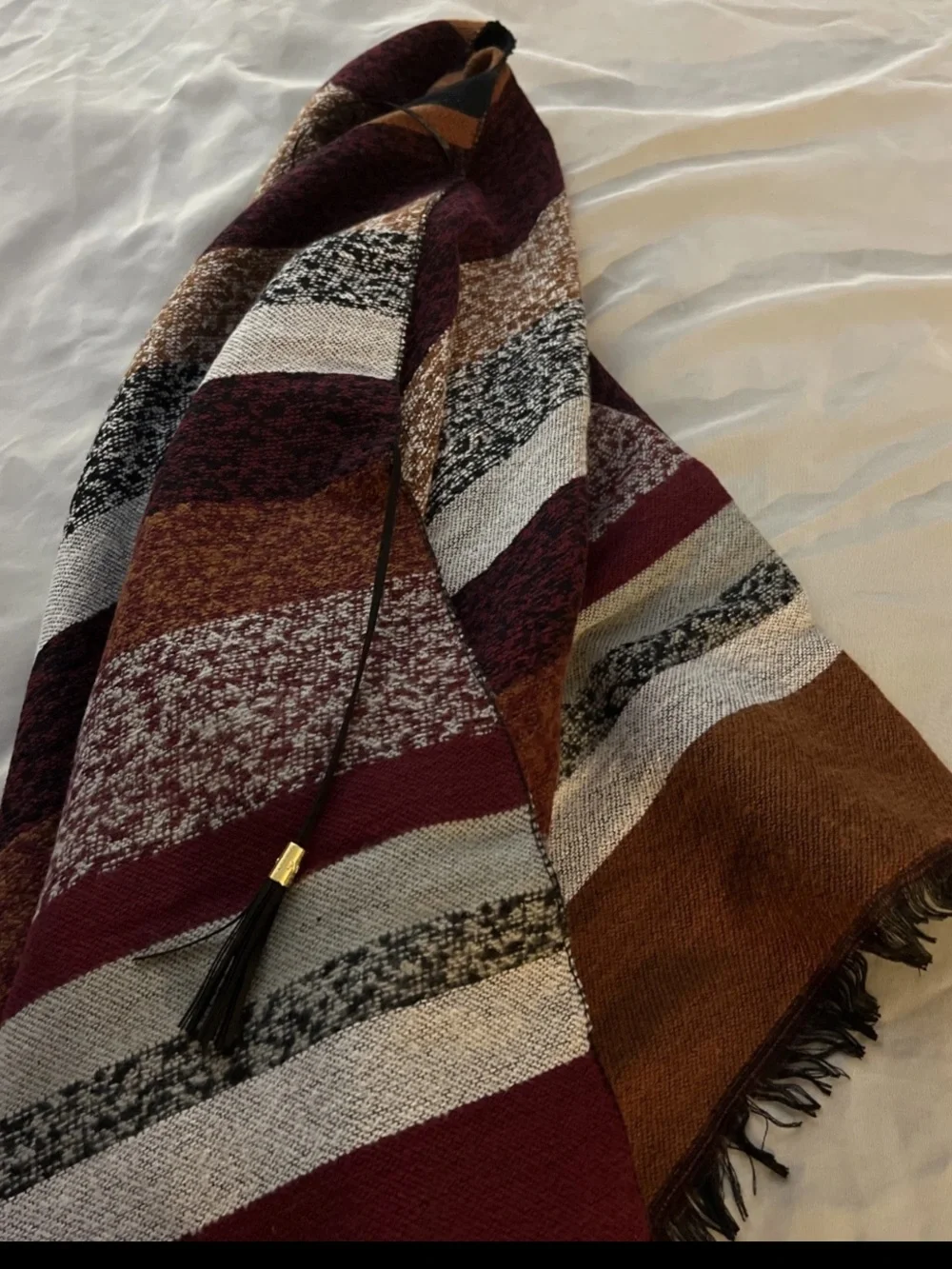 Marc New York Womens Shawl Poncho Plaid Frayed Fringes Indie Boho Western Wrap